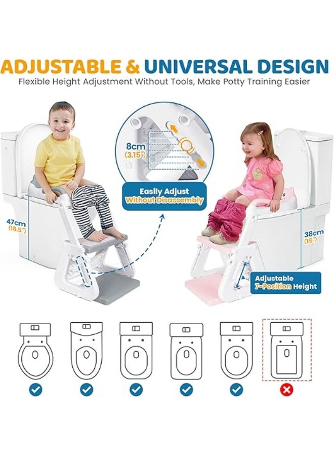 DUNISO Potty Training Seat with Ladder,Adjustable Potty Training Toilet Seat with Steps， Toddler Toilet Seat and Step with Triangle Structure，Extended Pedal & Splash Guard and Waterproof PVC Cushion，Anti-Slip，Lightweight， for Boys Girls - Image 3