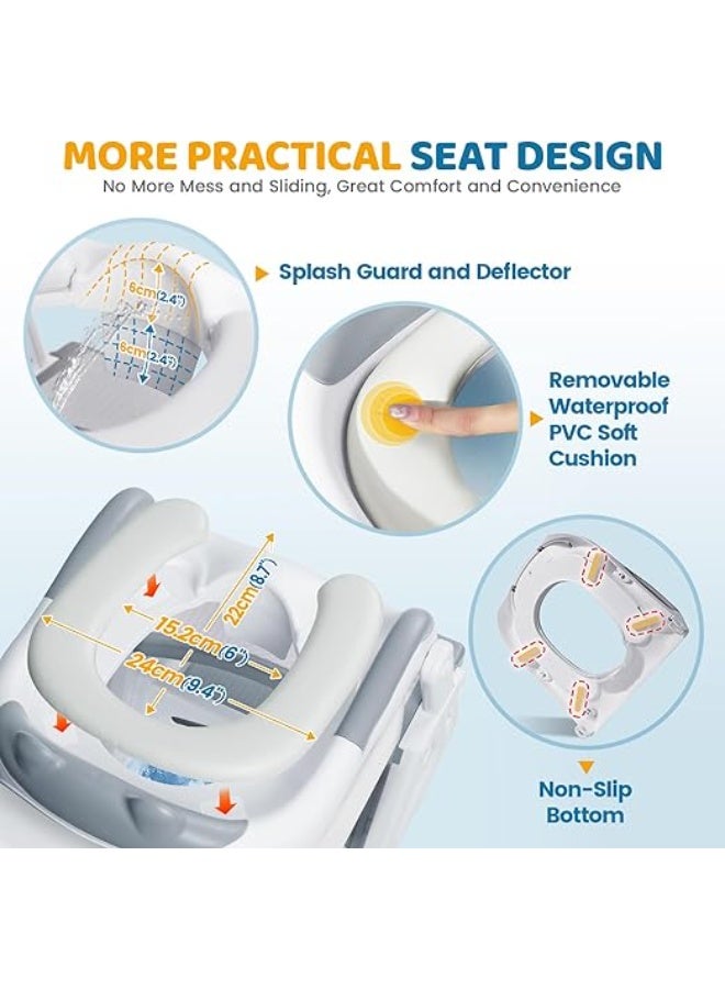 DUNISO Potty Training Seat with Ladder,Adjustable Potty Training Toilet Seat with Steps， Toddler Toilet Seat and Step with Triangle Structure，Extended Pedal & Splash Guard and Waterproof PVC Cushion，Anti-Slip，Lightweight， for Boys Girls - Image 4