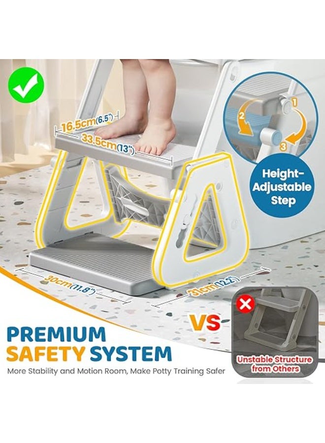 DUNISO Potty Training Seat with Ladder,Adjustable Potty Training Toilet Seat with Steps， Toddler Toilet Seat and Step with Triangle Structure，Extended Pedal & Splash Guard and Waterproof PVC Cushion，Anti-Slip，Lightweight， for Boys Girls - Image 2