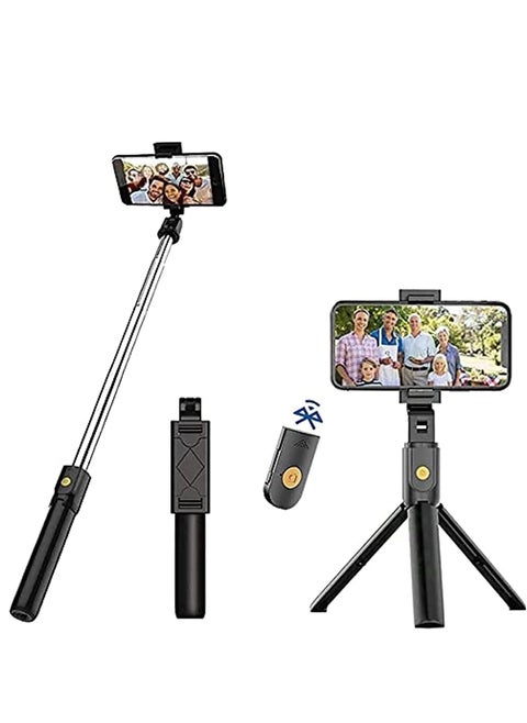 Phone Tripod | Selfie Stick Tripod with Remote | 3 in 1 Extendable Tripod for Phone with Remote Holder | Portable, Lightweight, Extendable Phone Tripod for iPhone and Android (Black)