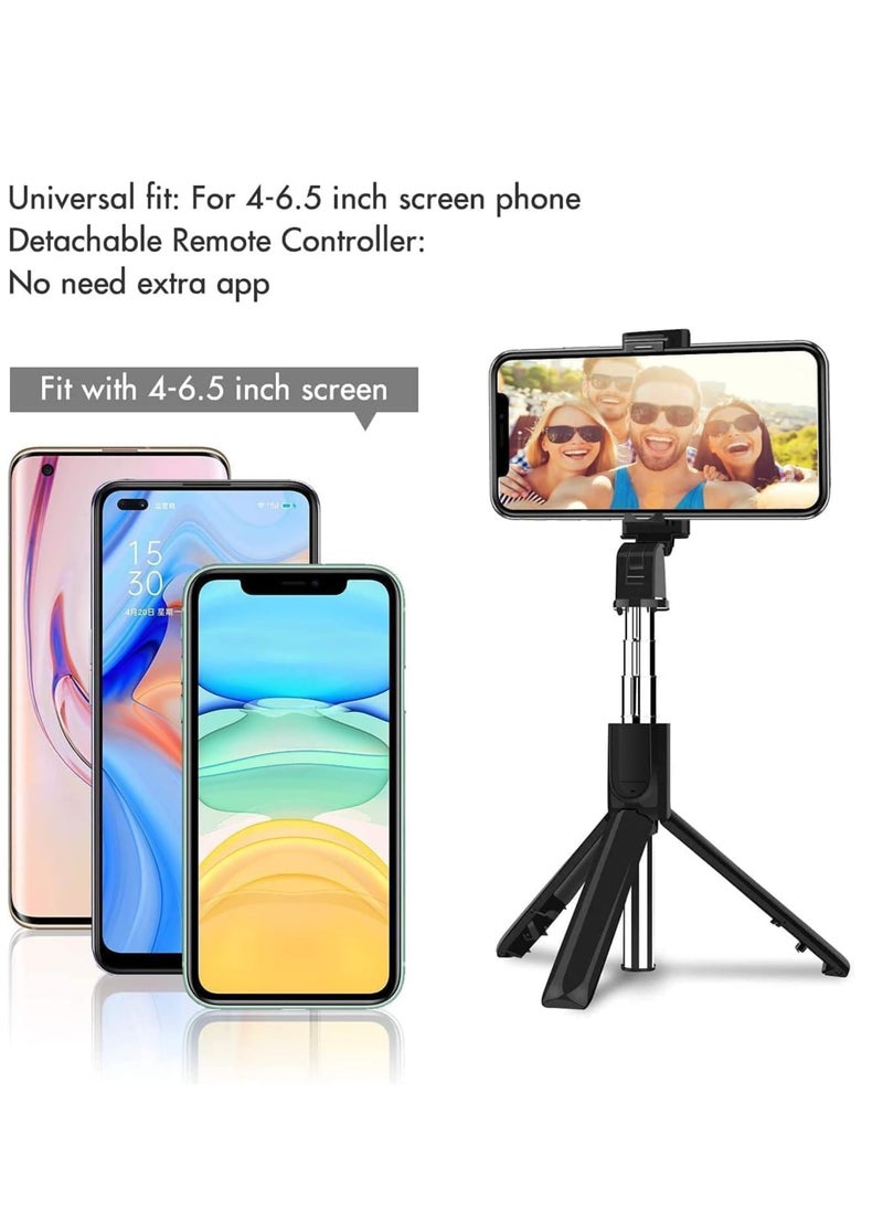Phone Tripod | Selfie Stick Tripod with Remote | 3 in 1 Extendable Tripod for Phone with Remote Holder | Portable, Lightweight, Extendable Phone Tripod for iPhone and Android (Black)