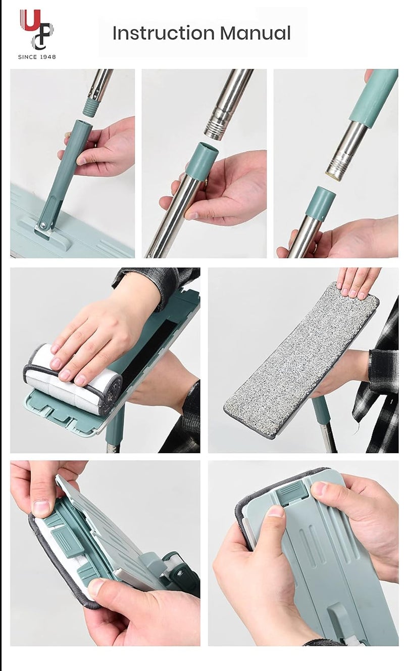 UPC Flat Mop Spare Head and Handle with Microfiber Refill with 360� Cleaning - Suitable for Flat Spin Mop - Image 4
