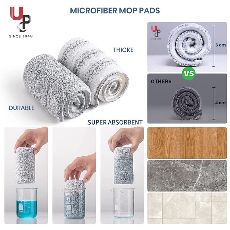 UPC Flat Mop Spare Head and Handle with Microfiber Refill with 360� Cleaning - Suitable for Flat Spin Mop - Image 2