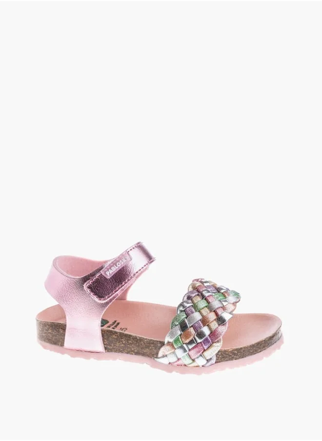 Pablosky Girls' Weave Textured Flat Sandals With Hook And Loop Closure