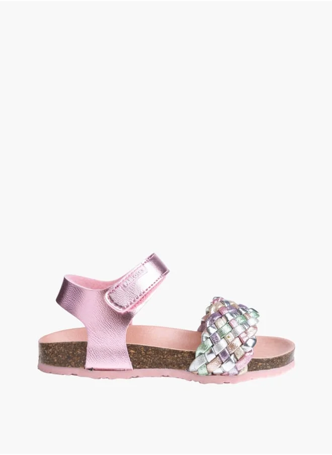 Pablosky Girls' Weave Textured Flat Sandals With Hook And Loop Closure