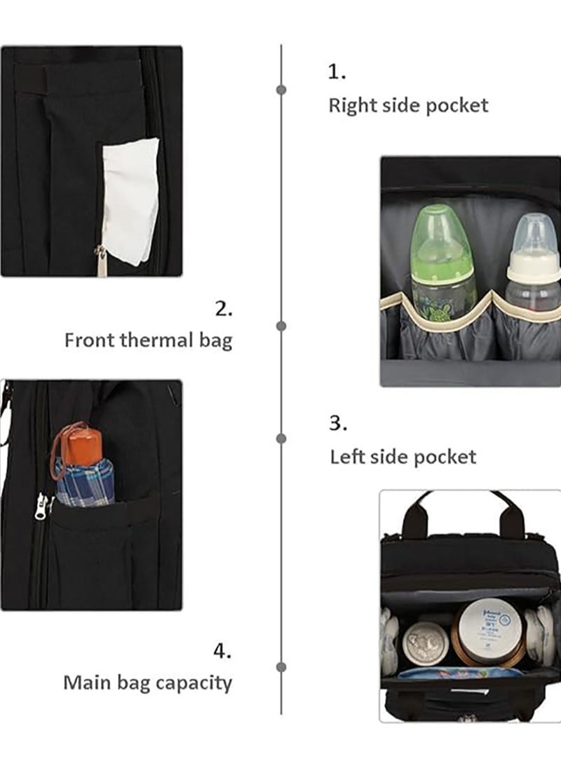 General - Diaper Bag Backpack Waterproof Diaper Changing Totes Multi-Function Travel Portable Bassinet Backpack Mommy Bag Large Capacity Baby Backpack for Boy Girl Baby Shower Gifts Folding Frib (Black) - Image 1
