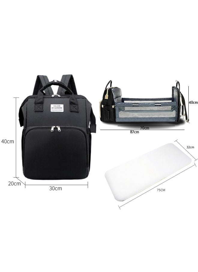 General - Diaper Bag Backpack Waterproof Diaper Changing Totes Multi-Function Travel Portable Bassinet Backpack Mommy Bag Large Capacity Baby Backpack for Boy Girl Baby Shower Gifts Folding Frib (Black) - Image 1