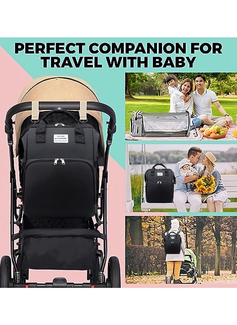 General - Diaper Bag Backpack Waterproof Diaper Changing Totes Multi-Function Travel Portable Bassinet Backpack Mommy Bag Large Capacity Baby Backpack for Boy Girl Baby Shower Gifts Folding Frib (Black) - Image 1