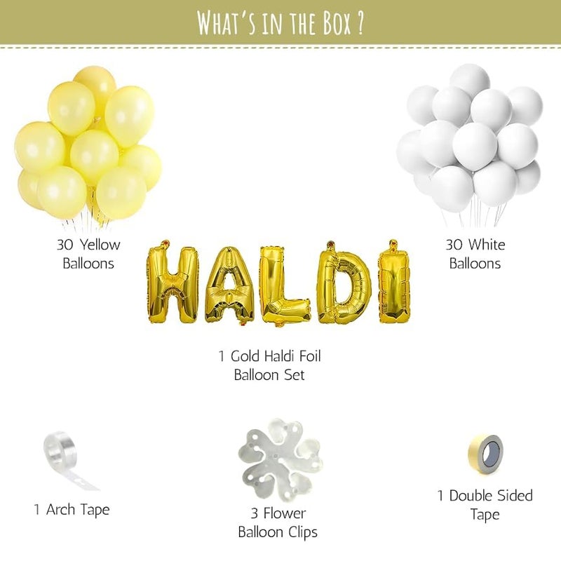 DECODAZZ haldi Decoration Items for Marriage Combo kit with foil Balloons,Yellow & White Balloons, haldi Ceremony Decorations Items for Photo Shoot, Wedding Decoration for Home - Image 4