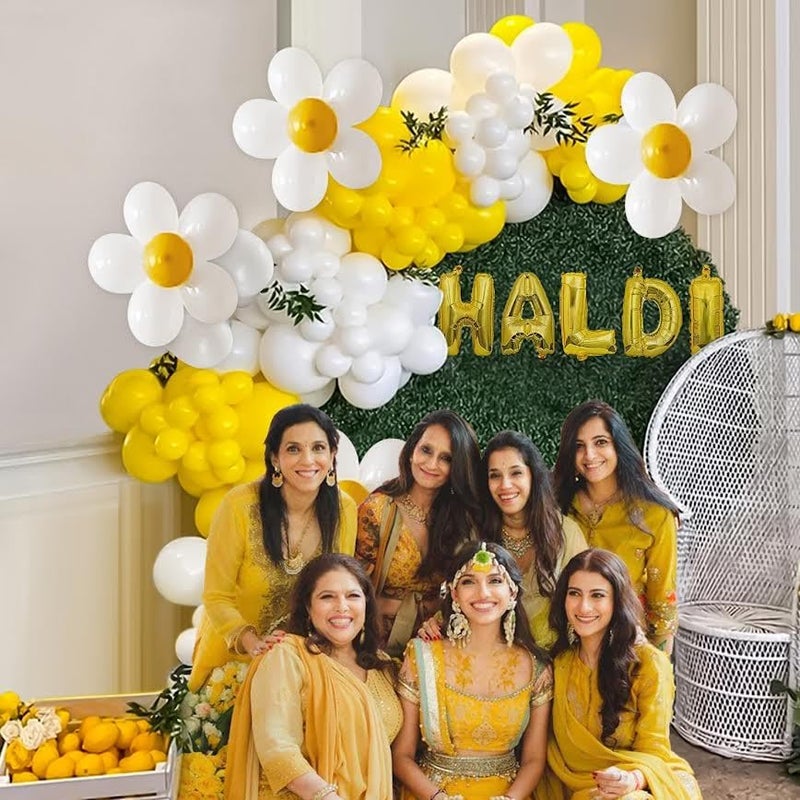 DECODAZZ haldi Decoration Items for Marriage Combo kit with foil Balloons,Yellow & White Balloons, haldi Ceremony Decorations Items for Photo Shoot, Wedding Decoration for Home - Image 3