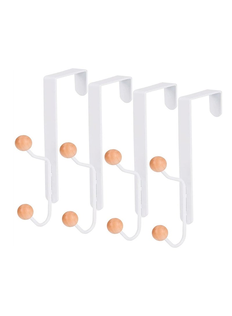 Over The Door Double Hanger Hooks, Sturdy Metal Wooden Hooks Holds, For Kitchen, Bathrooms, Drawers, Wardrobe Doors, Living Room, 4 Packs - Image 1