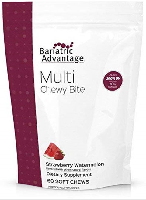 Multi Chewy Bite, Soft Chew Multivitamin for Bariatric Surgery Patients Including Gastric Bypass and Bariatric Sleeve - Strawberry Watermelon Flavor, 60 Count