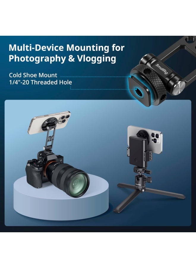 SMALLRIG Magnetic Metal Phone Mount with Cold Shoe Mount, Adjustable Rotatable Phone Tripod Holder Adapter for iPhone 17/16/15, Camera Monitoring, Tripods, Stabilizers - 5156 - Image 3