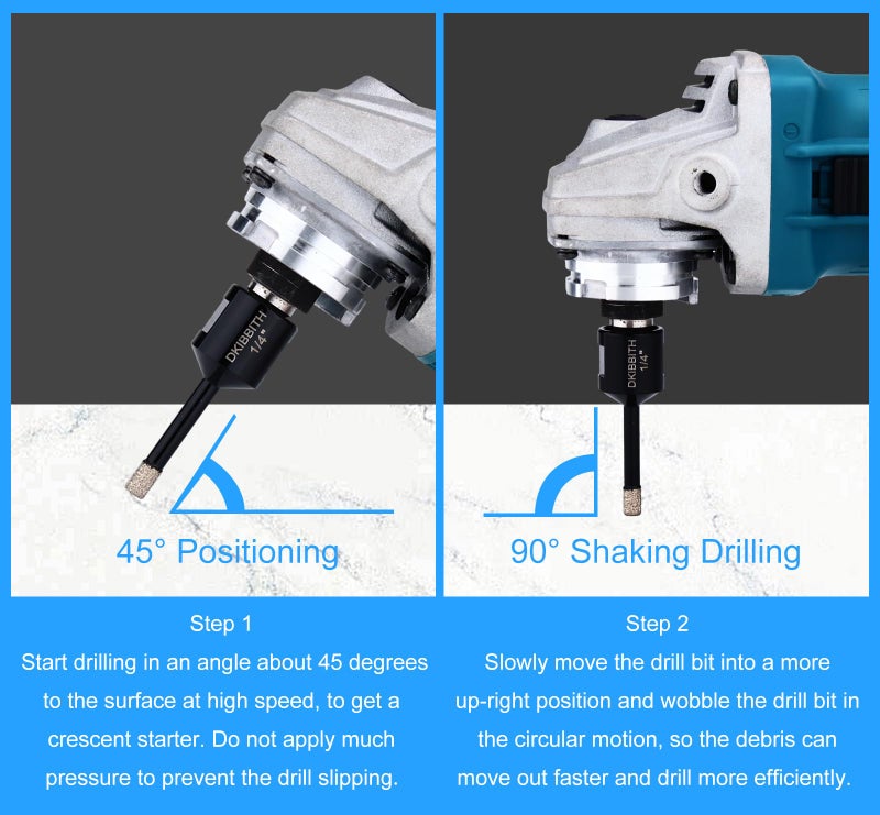 DKIBBITH 1/4 Inch Dry Diamond Core Drill Bits Set 2 pcs for Ceramic Porcelain Granite Marble Tiles Stone Glass Brick Hard Materials, 5/8-11 Thread for Angle Grinders Wet Polishers, Tile Hole Saws 6mm - Image 5
