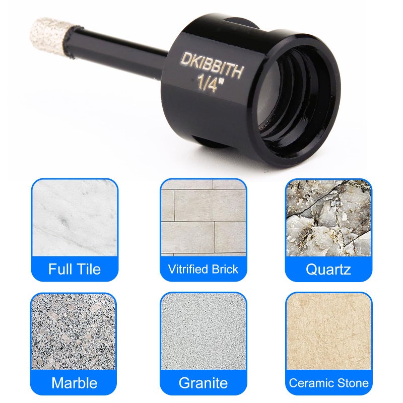 DKIBBITH 1/4 Inch Dry Diamond Core Drill Bits Set 2 pcs for Ceramic Porcelain Granite Marble Tiles Stone Glass Brick Hard Materials, 5/8-11 Thread for Angle Grinders Wet Polishers, Tile Hole Saws 6mm - Image 4