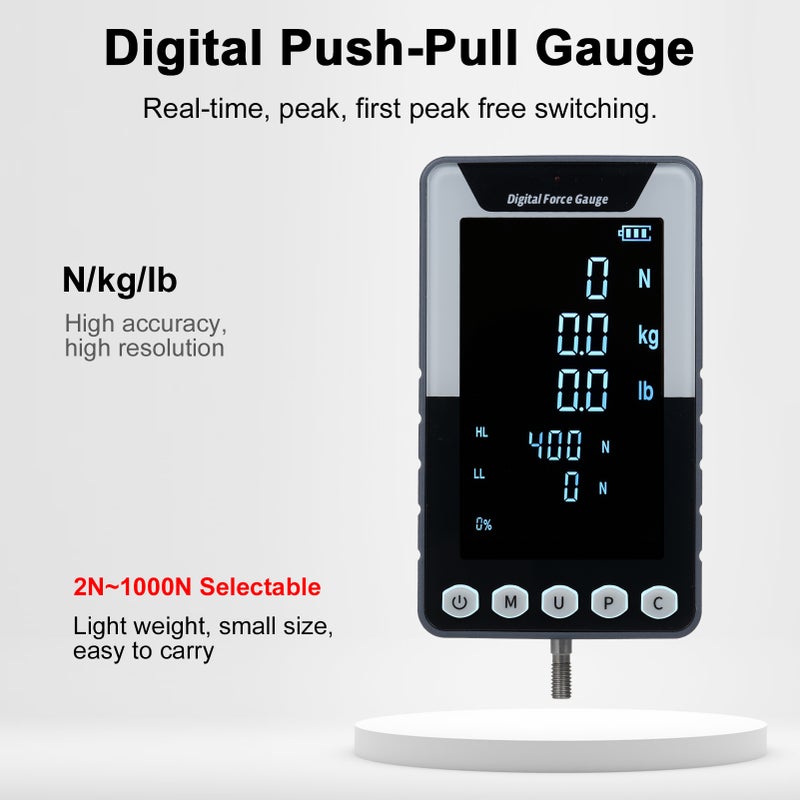 Digital Force Gauge 50N.m Push Pull Gauge Portable Force Meter Dynamometer with 3 Units N/LB/Kg Auto Backlit LCD Auto Power-Off for Compression Tensile Destructive Test - Image 5