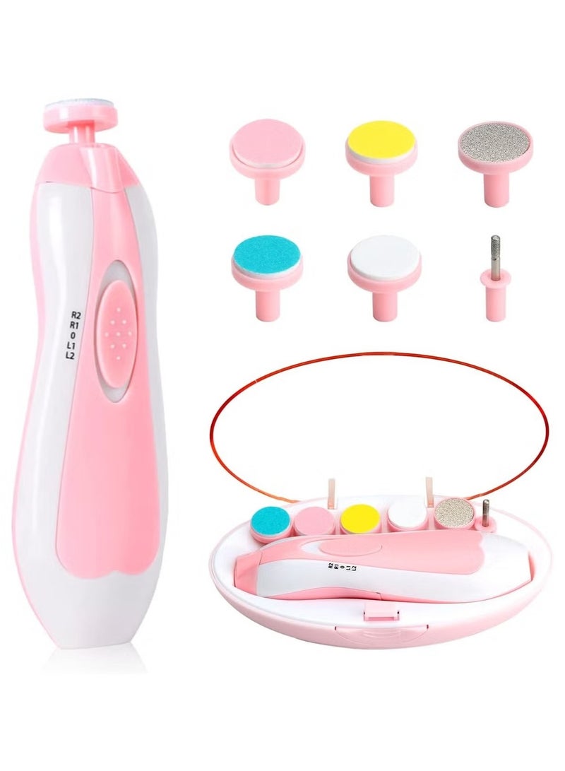 Baby Nail Trimmer Electric - 6-in-1 Baby Nail Clippers & File Set with LED Light, Portable & Lightweight, Safe for Newborns, Toddlers, Kids, and Adults - Includes 6 Grinding & Polishing Heads - Image 1