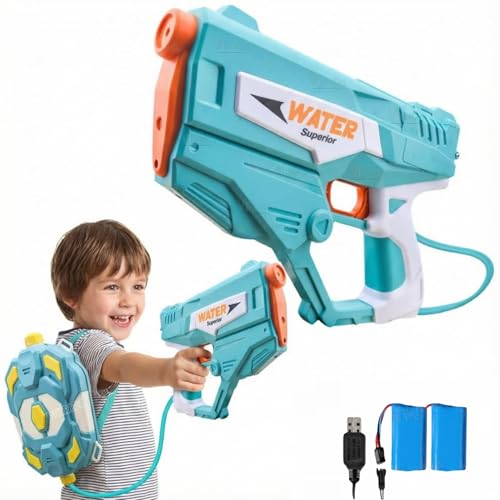 VikriDA Backpack Electric Water Gun with Free Extra Rechargeable Battery | 1350CC Capacity Water Blaster up to 40 ft Range | Outdoor Summer Water Play Toy – Blue - Image 1