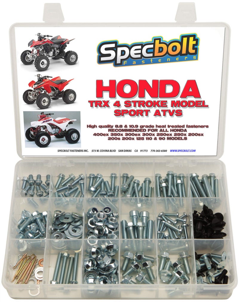 Specbolt Fasteners 250pc Maintenance Restoration OE Spec Motorcycle Bolt Kit for Honda 400EX 250EX Quad TRX400EX TRX250X ATC TRX 350x 300ex 300x 250ex 250x 200sx 200s 200x 125cc 110cc TRX90 - Image 1