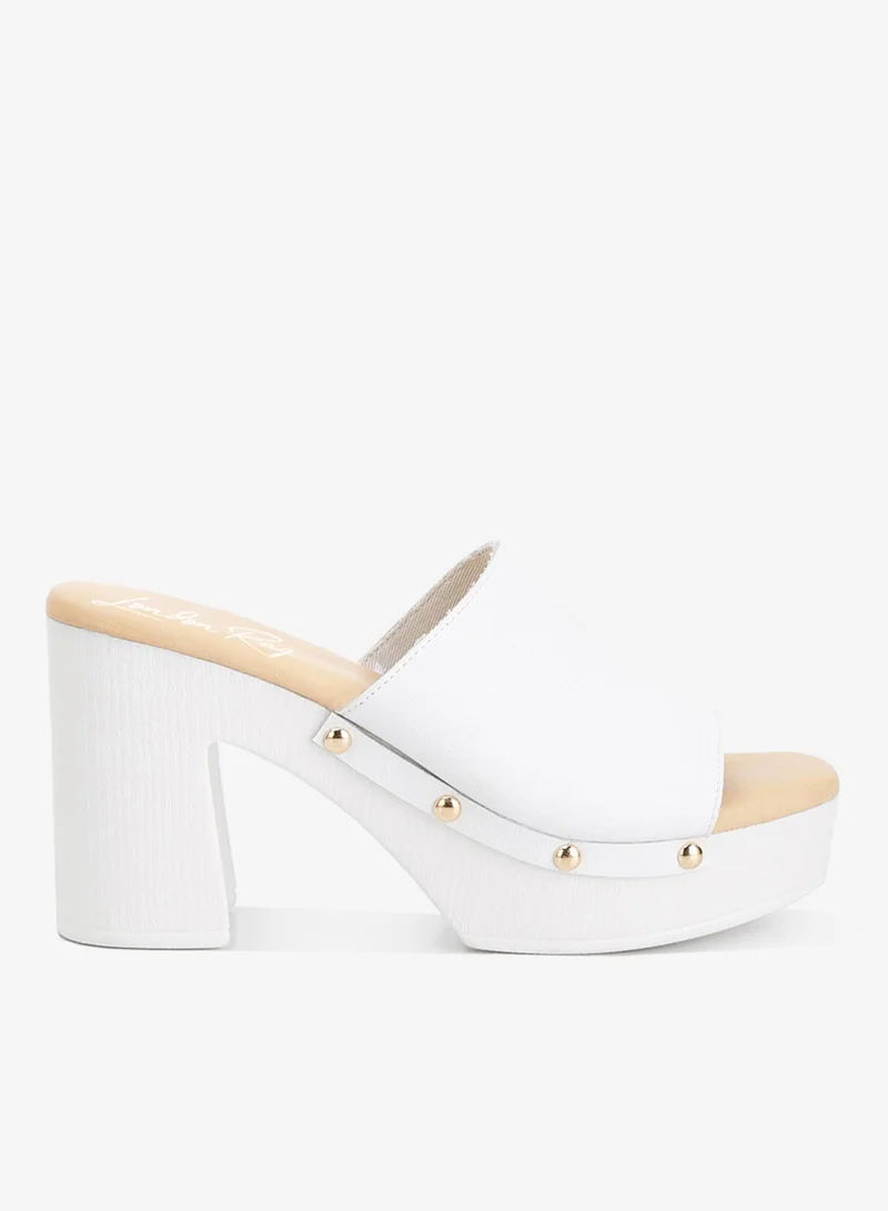 White Recycled Leather Block Heel Clogs