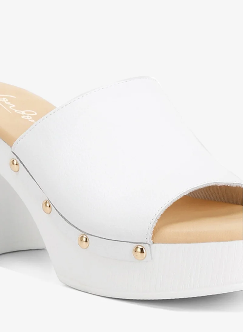 لندن راج قبقاب بكعب سميك من الجلد المعاد تدويره باللون الأبيض