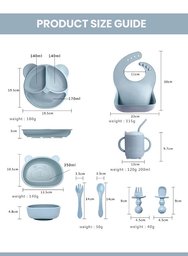 10 Piece Baby Led Weaning Supplies Silicone Feeding Set Baby Toddler Bib Cup Divided Plate and Bowl Self Feeding Spoons Dish Set Baby Utensils |Toddler Feeding Supplies - Image 2