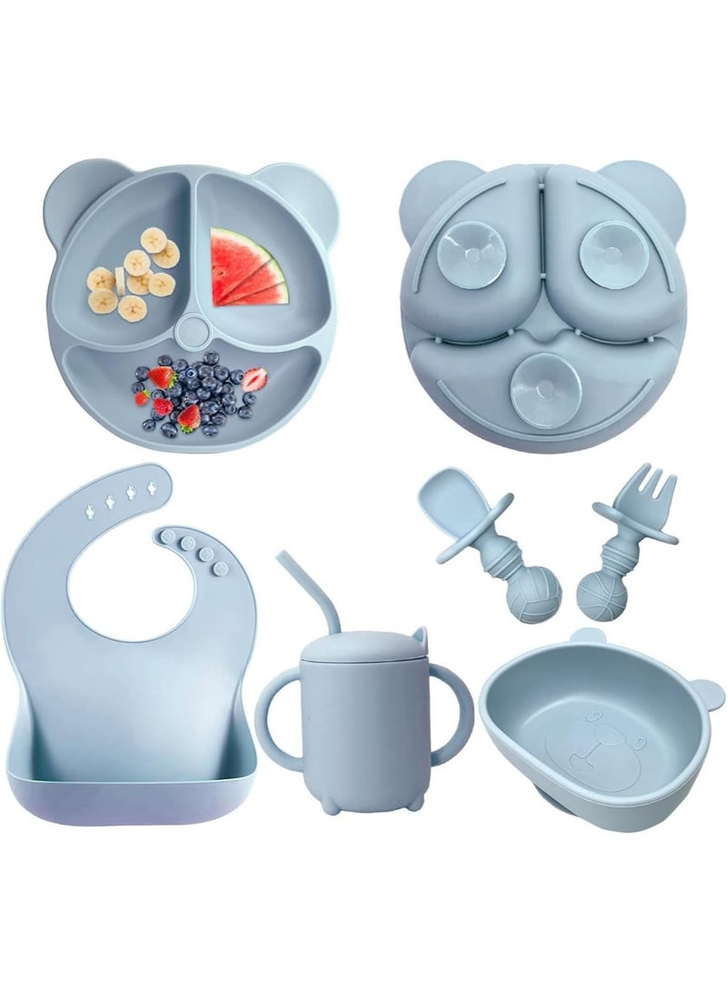 10 Piece Baby Led Weaning Supplies Silicone Feeding Set Baby Toddler Bib Cup Divided Plate and Bowl Self Feeding Spoons Dish Set Baby Utensils |Toddler Feeding Supplies - Image 1