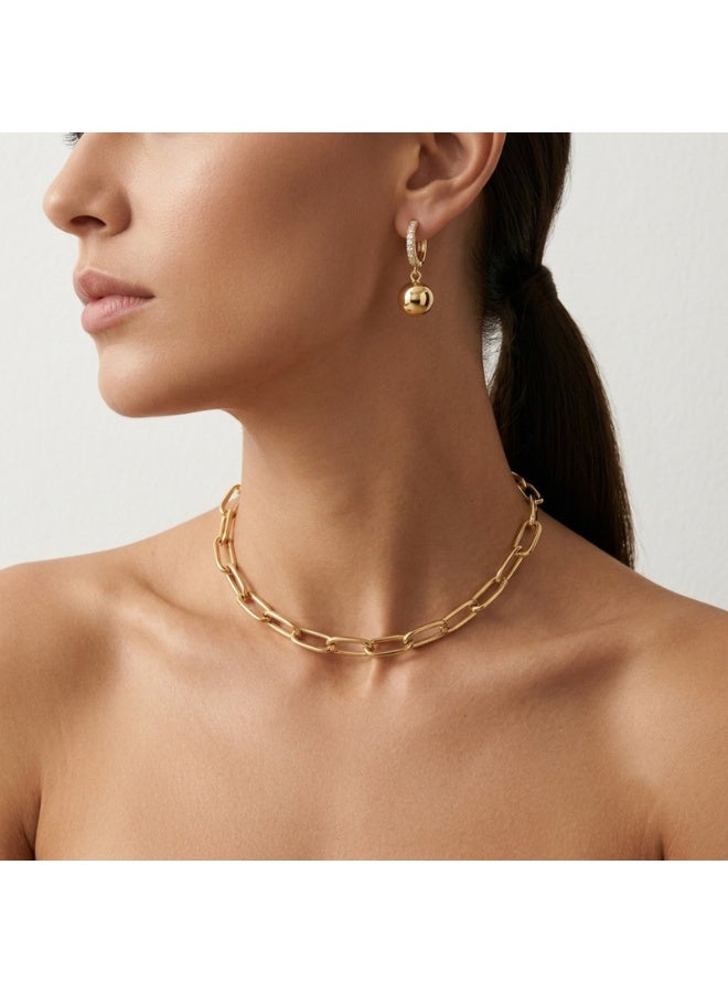 Julia Store 21K Gold Plated Stainless Steel Aesthetic Exquisite Luxury Elegant Dainty Cute Trendy Cubic Zirconia Polished Dangle Drop Ball Hoop Earrings Jewelry Gift For Women - Image 3