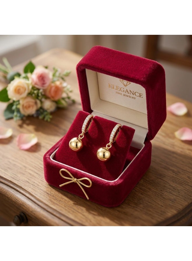 Julia Store 21K Gold Plated Stainless Steel Aesthetic Exquisite Luxury Elegant Dainty Cute Trendy Cubic Zirconia Polished Dangle Drop Ball Hoop Earrings Jewelry Gift For Women - Image 2