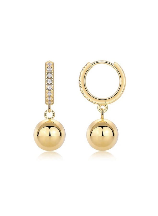 Julia Store 21K Gold Plated Stainless Steel Aesthetic Exquisite Luxury Elegant Dainty Cute Trendy Cubic Zirconia Polished Dangle Drop Ball Hoop Earrings Jewelry Gift For Women - Image 1