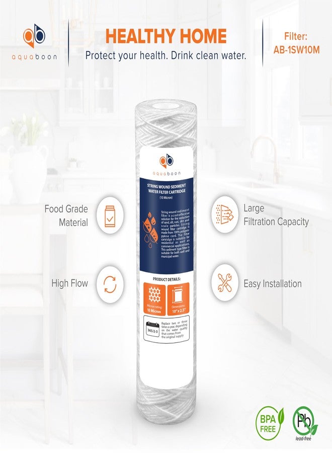 أكوابون خرطوشة فلتر مياه Aquaboon String Wound - فلتر مياه للمنزل بالكامل 10 ميكرون 10 × 2.5 بديل لفلتر البئر مطابق لـ WHKF-WHSW، P5، عبوة من 6 قطع - Image 4