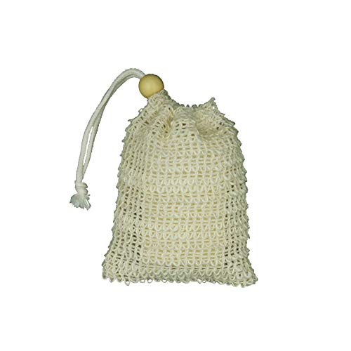 Bleu Bath (4 Pack) Exfoliating Loofah Pouch Sisal Ramie Soap Saver Bag with Drawstring and Wooden Bead Holder - Image 3