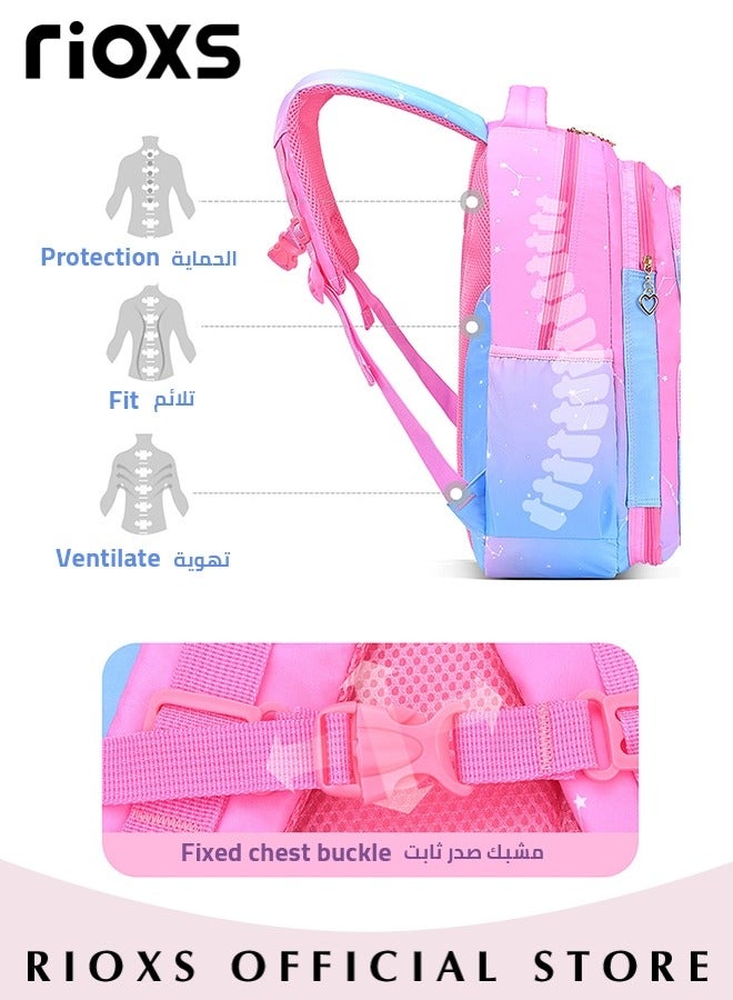RIOXS Girls Backpack with Adjustable Padded Shoulder Straps and Adorable Patterns, Personalized Waterproof School Bags with Large Capacity, Lightweight Resistant Travel Daypack, Perfect Gift for Girls, 28*16*41cm  - Image 5