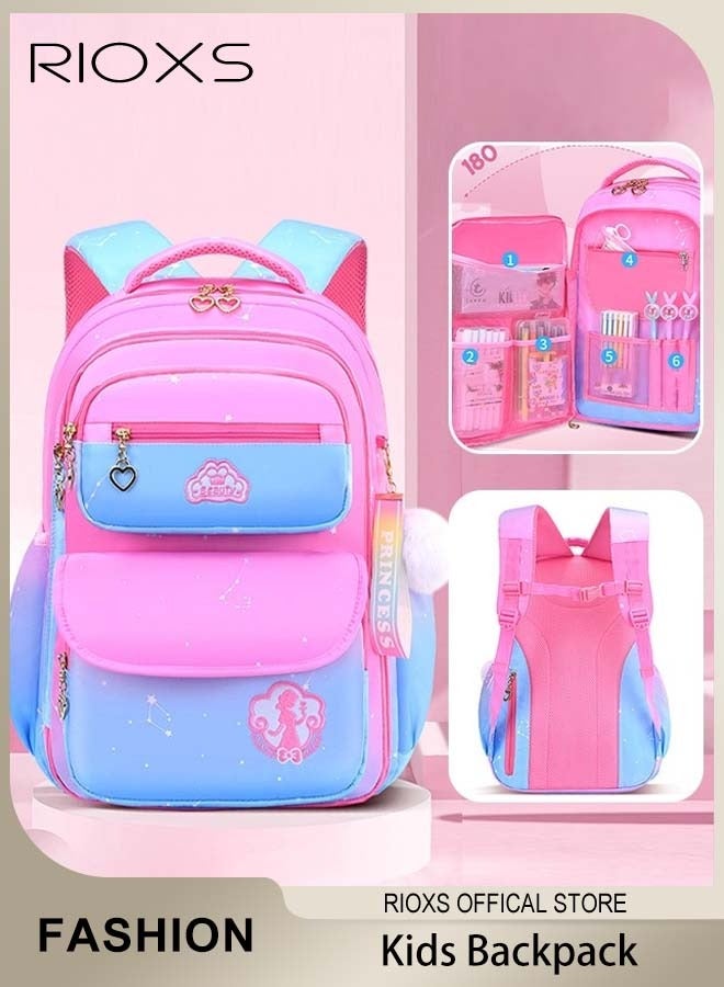 RIOXS Girls Backpack with Adjustable Padded Shoulder Straps and Adorable Patterns, Personalized Waterproof School Bags with Large Capacity, Lightweight Resistant Travel Daypack, Perfect Gift for Girls, 28*16*41cm  - Image 1