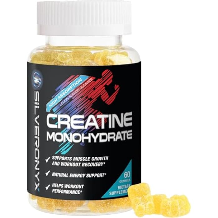 SilverOnyx Creatine Monohydrate Gummies 2000mg - Best Micronized, Sugar Free Creatine Chewables for Men & Women - Supports Lean Muscle, Strength, Energy, & Endurance - Non-GMO, Gluten Free - 60 Lemon Gummies - Image 1
