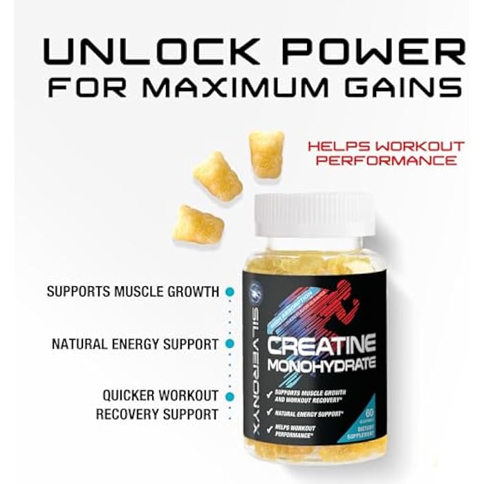 SilverOnyx Creatine Monohydrate Gummies 2000mg - Best Micronized, Sugar Free Creatine Chewables for Men & Women - Supports Lean Muscle, Strength, Energy, & Endurance - Non-GMO, Gluten Free - 60 Lemon Gummies - Image 4