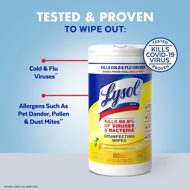 Lysol Disinfectant Wipes, Multi-Surface Antibacterial Cleaning Wipes, For Disinfecting and Cleaning, Lemon and Lime Blossom, Pack of 4 (Packaging may vary) - Image 3