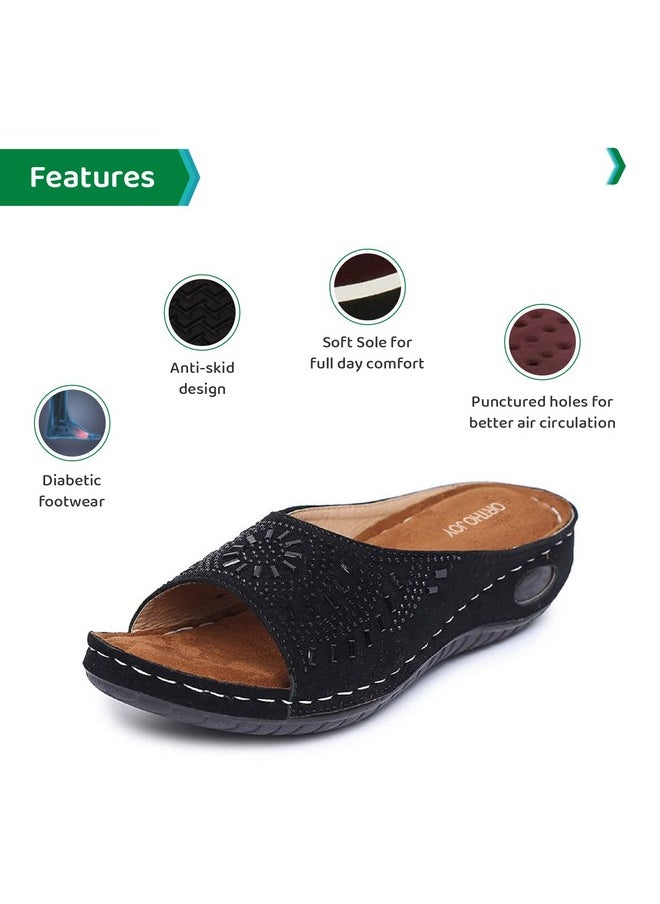 ORTHO JOY Women's Black Faux Leather Slipper - 5 Uk - pzsku/Z97DB79F845EE97FDB59FZ/45/_/1737806244/c99e7736-1934-42e7-b74e-5e1a34267d6f