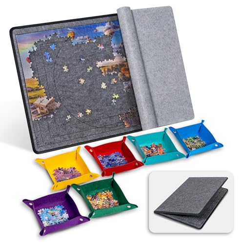 Becko US 1000 Piece Jigsaw Puzzle Board with 6 Sorting Trays Felt Cover Foldable Puzzle Mat with Auxiliary Lines for Puzzle Storage Saver Lightweight Portable for 1000 Pieces Jigsaws Puzzles - Image 1