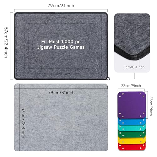 Becko US 1000 Piece Jigsaw Puzzle Board with 6 Sorting Trays Felt Cover Foldable Puzzle Mat with Auxiliary Lines for Puzzle Storage Saver Lightweight Portable for 1000 Pieces Jigsaws Puzzles - Image 5