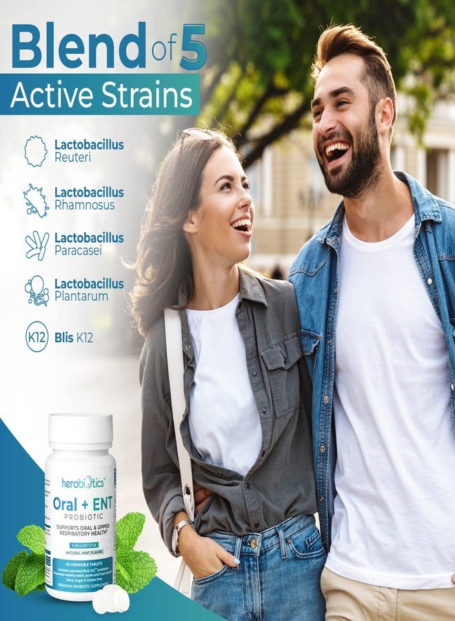 herobiotics Oral Probiotics for Better Breath, Gingivitis, Strep Throat, Tonsil Stones, ENT - 6 Bn CFU Oral Probiotics with Lactobacillus Reuteri, L. Plantarum & BLIS K12-45 Chewable Tablets - Image 4