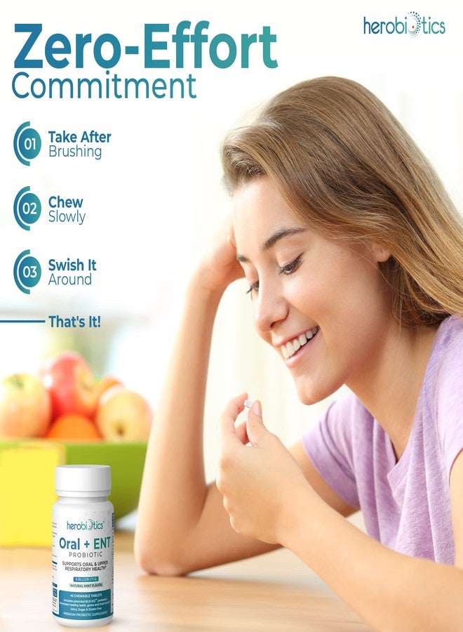 herobiotics Oral Probiotics for Better Breath, Gingivitis, Strep Throat, Tonsil Stones, ENT - 6 Bn CFU Oral Probiotics with Lactobacillus Reuteri, L. Plantarum & BLIS K12-45 Chewable Tablets - Image 5