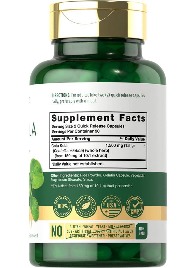 Carlyle كبسولات جوتو كولا 1500 ملغ | 180 حبة | خالية من الكائنات المعدلة وراثيًا، خالية من الغلوتين | مستخلص عشبي تقليدي - Image 2