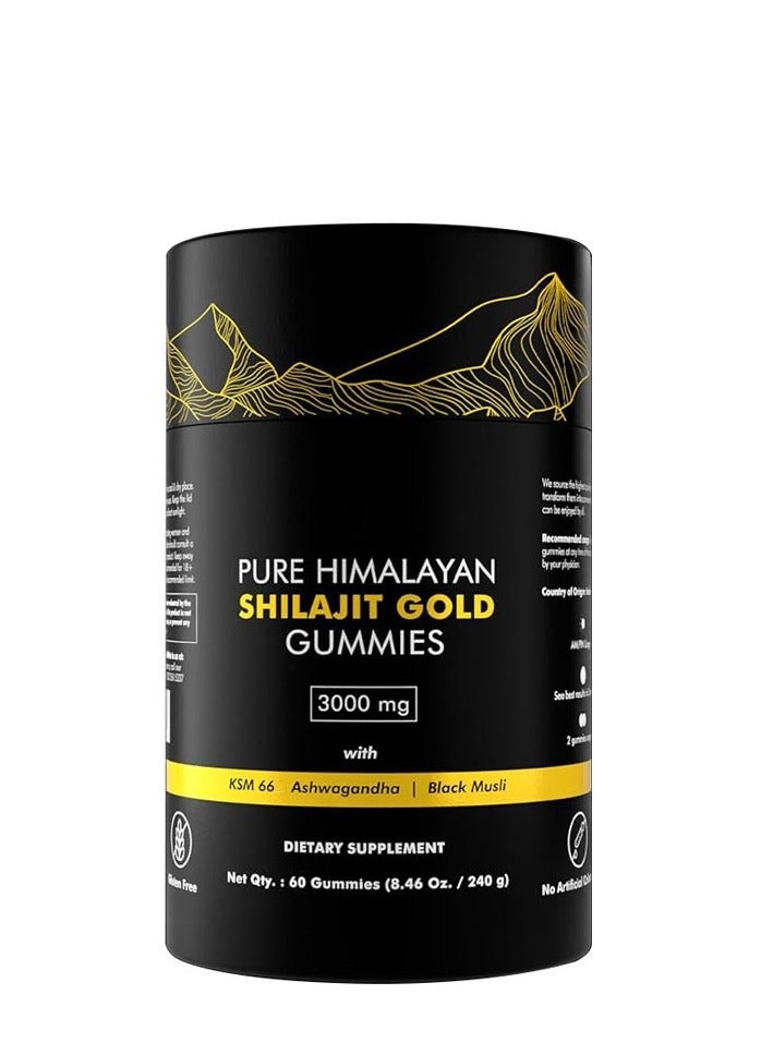 BIYODE Pure Himalayan Shilajit Gummies Gold Lab Tested No Added Sugar Ashwagandha Gokshura Fulvic Acid 60 Trace Minerals for Men Women Non-GMO 100% Natural Organic 60 Gummy  - Image 1