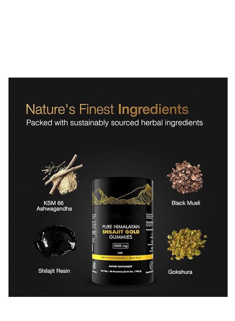 BIYODE Pure Himalayan Shilajit Gummies Gold Lab Tested No Added Sugar Ashwagandha Gokshura Fulvic Acid 60 Trace Minerals for Men Women Non-GMO 100% Natural Organic 60 Gummy  - Image 5