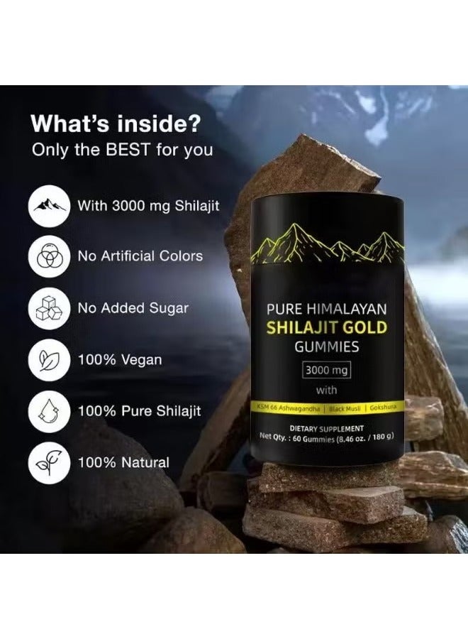 BIYODE Pure Himalayan Shilajit Gummies Gold Lab Tested No Added Sugar Ashwagandha Gokshura Fulvic Acid 60 Trace Minerals for Men Women Non-GMO 100% Natural Organic 60 Gummy  - Image 4