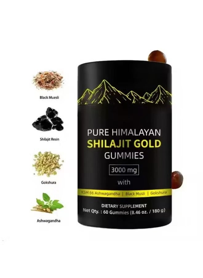 BIYODE Pure Himalayan Shilajit Gummies Gold Lab Tested No Added Sugar Ashwagandha Gokshura Fulvic Acid 60 Trace Minerals for Men Women Non-GMO 100% Natural Organic 60 Gummy  - Image 2