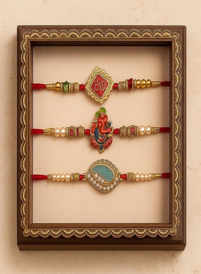 مجموعة SQUIDSY Rakhi مكونة من 3 قطع للأخ وبهية والأطفال - تصميم تقليدي Rakhis مع سحر Om Ganesha - مجموعة هدايا Rakshabandhan Rakhi Combo للأخوة (متعددة الألوان) - Image 5