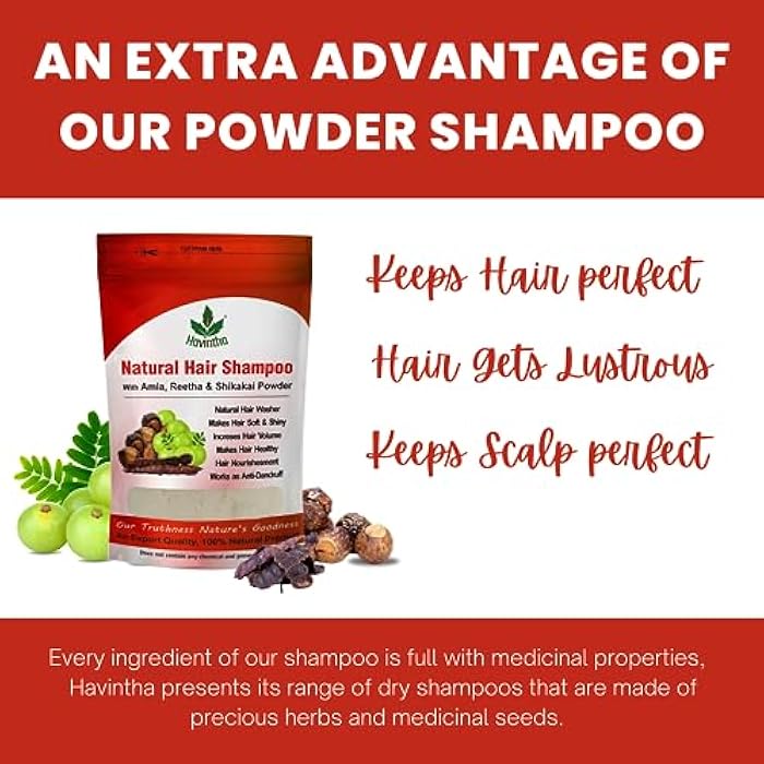 Havintha Natural Hair Shampoo for Hair 8 oz, AMLA REETHA SHIKAKAI POWDER (Phyllanthus emblica, Sapindus mukorossi, Acacia concinna),Product of Havintha, 227g - Image 3