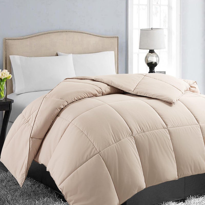 EASELAND All Season Twin Size Soft Quilted Down Alternative Comforter Reversible Duvet Insert with Corner TabsWinter Summer Warm FluffyBeige64x88